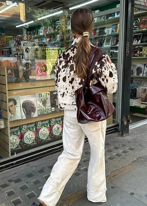 Cow Print Corduroy Jacket | Trendy Statement Piece | Soft Fabric | Casual Outerwear