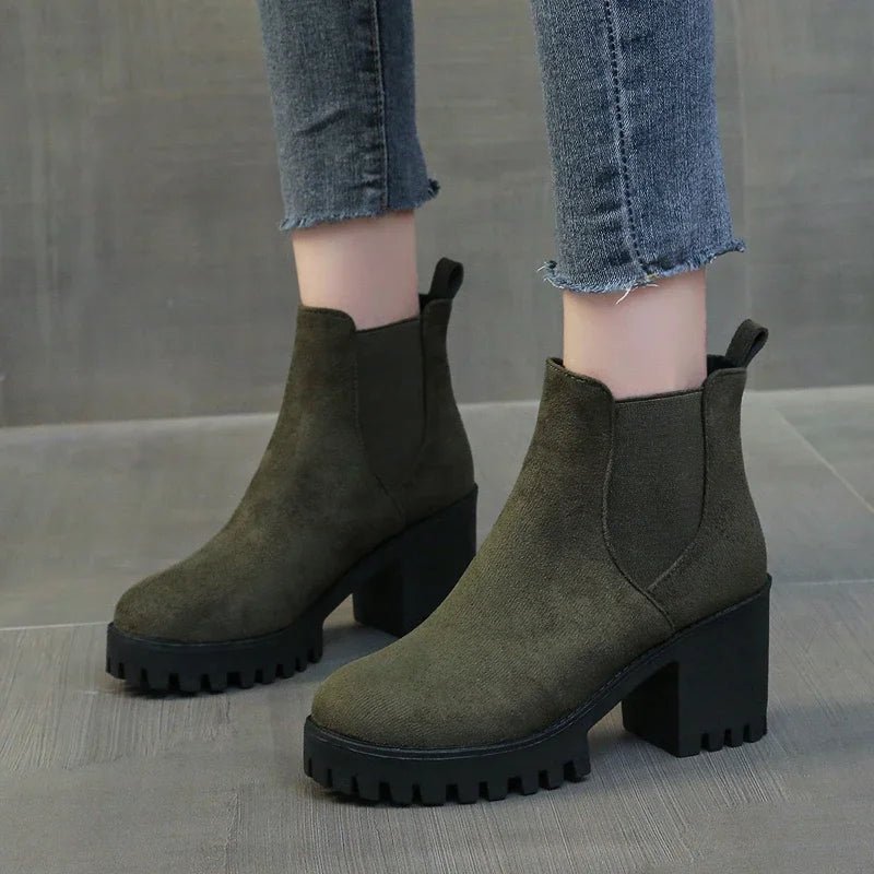 Chunky Heel Chelsea Boots | Faux Suede | Lug Sole Design | Everyday Comfort