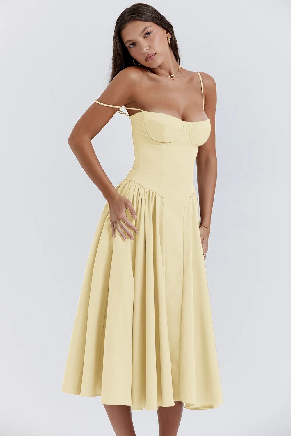 Bustier Midi Dress | Fit-and-Flare Silhouette | Soft Cotton Blend