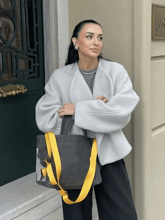 Cropped Wool-Blend Coat | Draped Front | Stylish and Sophisticated