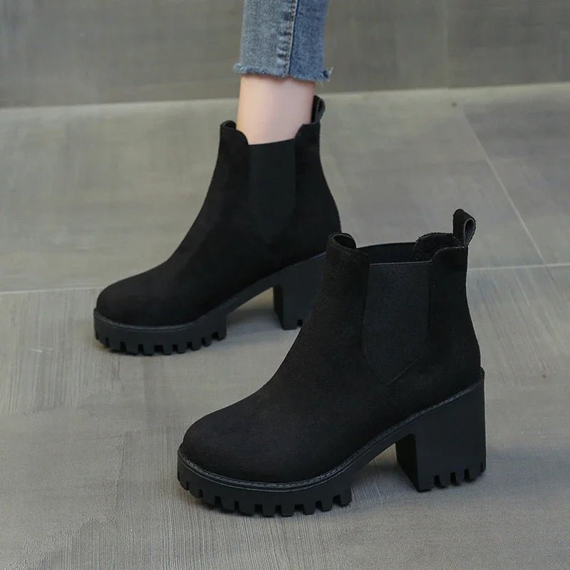 Chunky Heel Chelsea Boots | Faux Suede | Lug Sole Design | Everyday Comfort