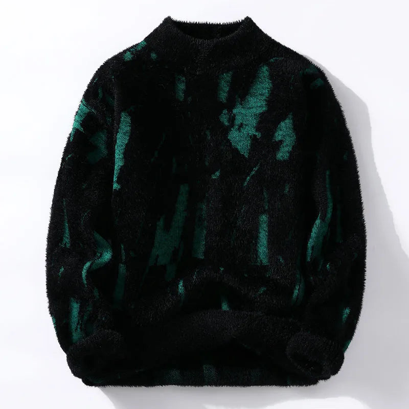Fuzzy Abstract Print Sweater | Relaxed Fit with Brushed Texture