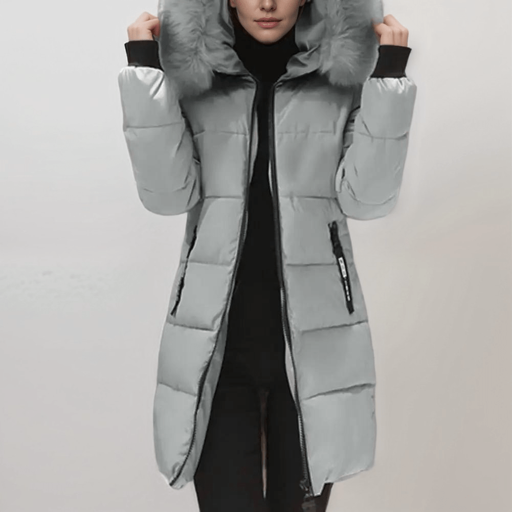 Sporty Winter Puffer Jacket with Faux Fur Collar | White | Cotton Blend