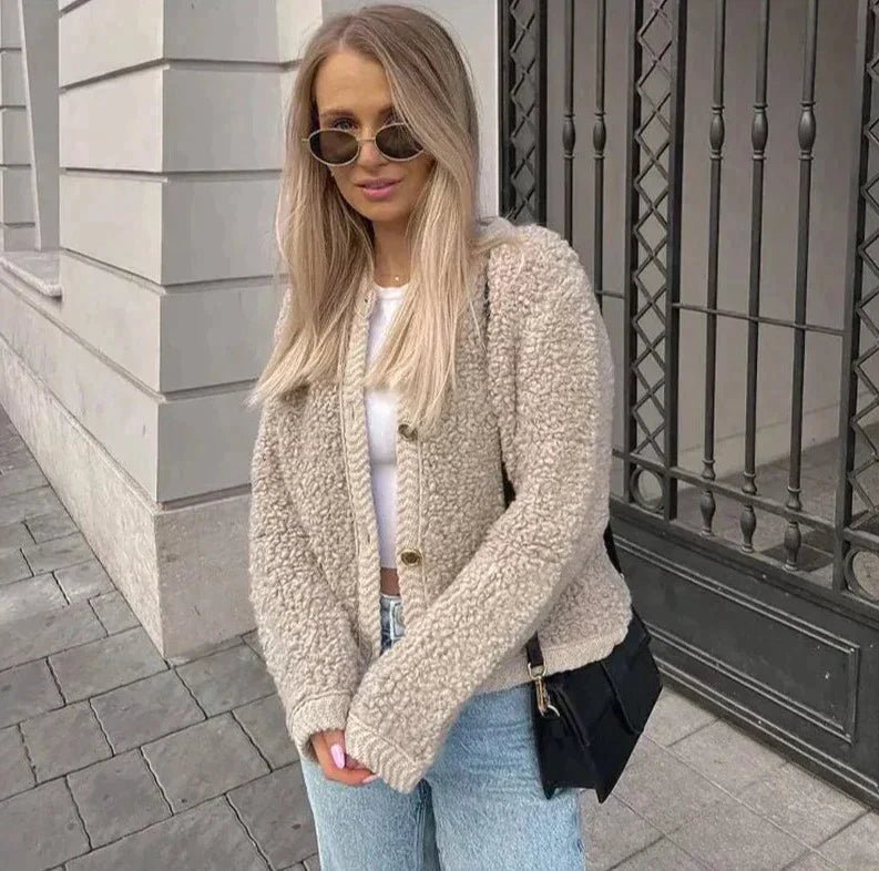 Cozy Teddy Cardigan | Button-Up Front | Soft Textured Knit