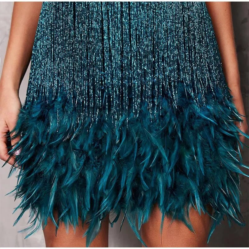 Glamorous Feathered Mini Dress | Eye-Catching Fringe Design | Party-Ready Look | Evening Wear