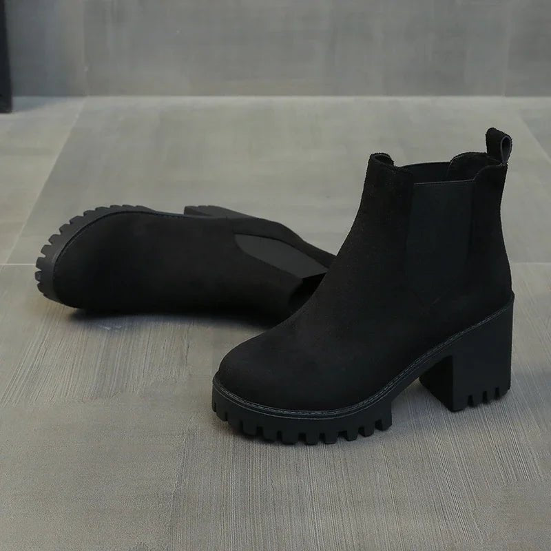 Chunky Heel Chelsea Boots | Faux Suede | Lug Sole Design | Everyday Comfort