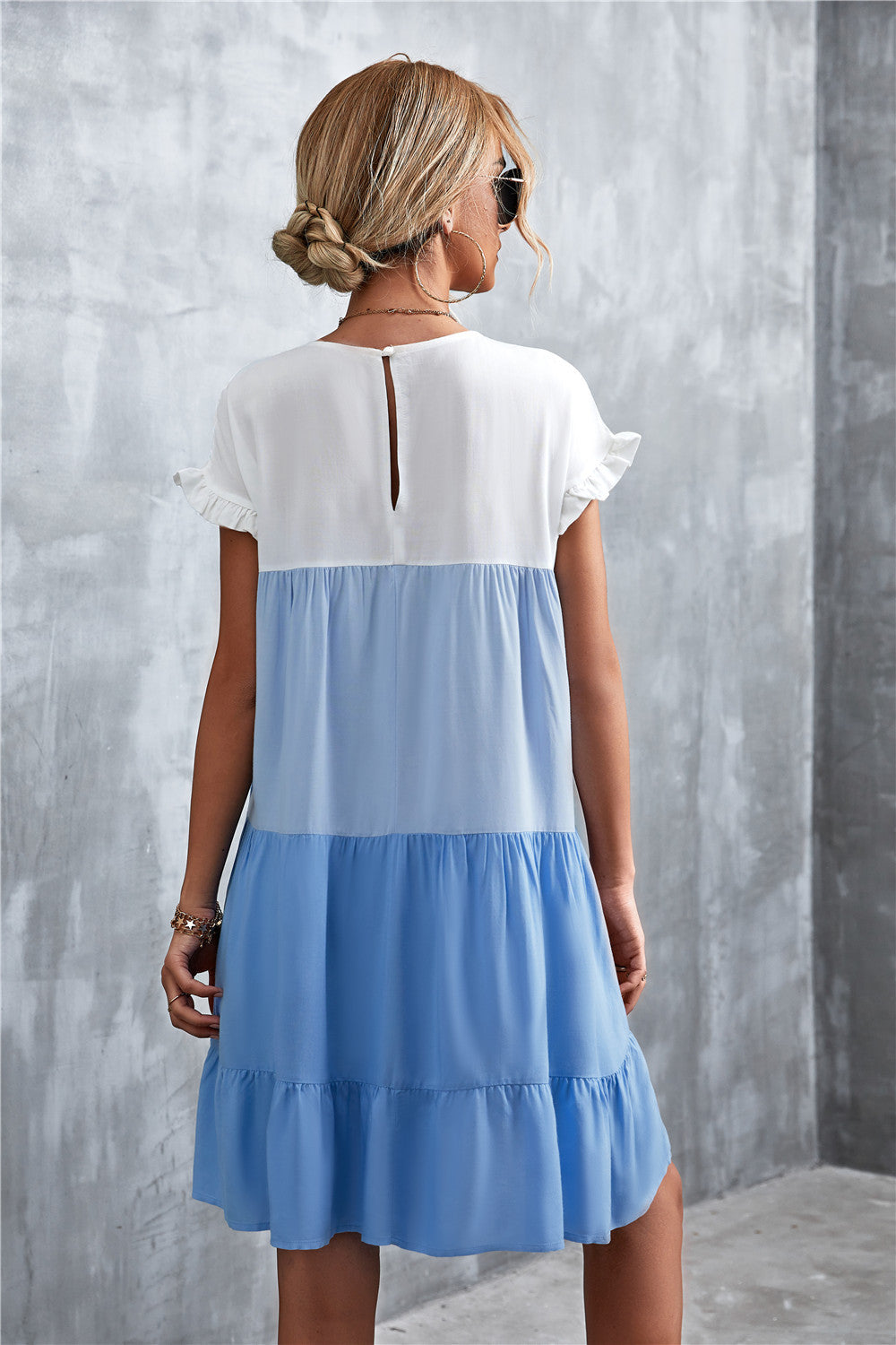 Tiered Colourblock Mini Dress | Ruffled Cap Sleeves | Lightweight Summer Style