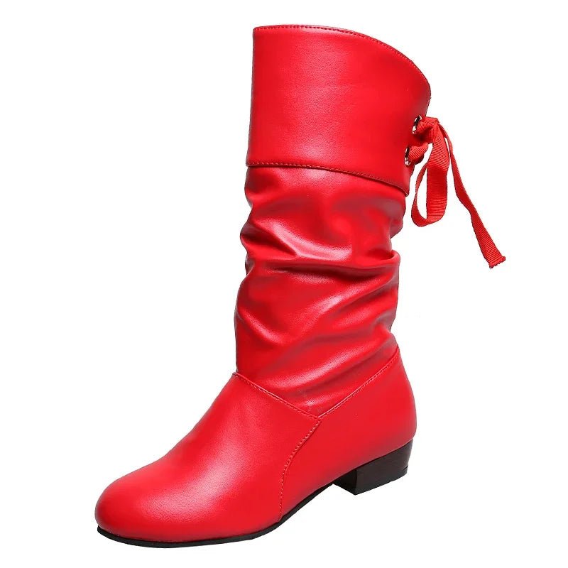 Mid-Calf Slouchy Boots | Soft Vegan Leather | Statement Bow Accent