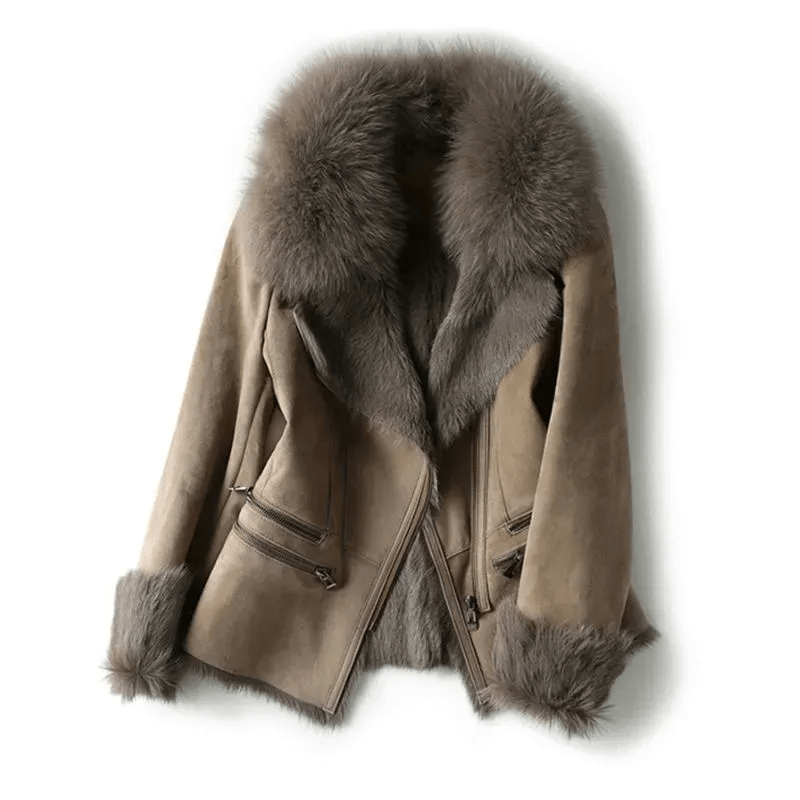 Luxe Faux Fur Collar Jacket | Suede Finish | Elegant Winter Style | Warm Insulated Layer