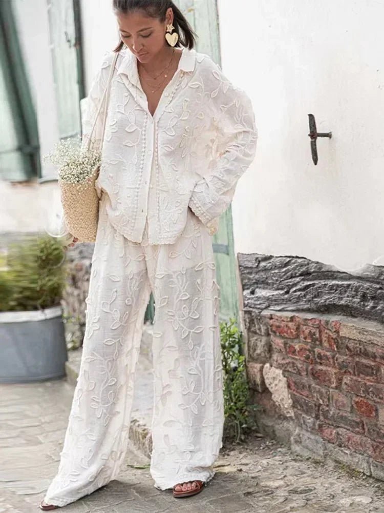 Textured Two-Piece Set | Lightweight Embroidered Cotton | Relaxed Fit