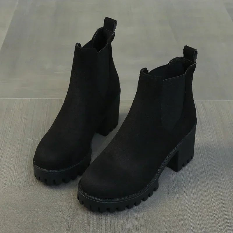 Chunky Heel Chelsea Boots | Faux Suede | Lug Sole Design | Everyday Comfort