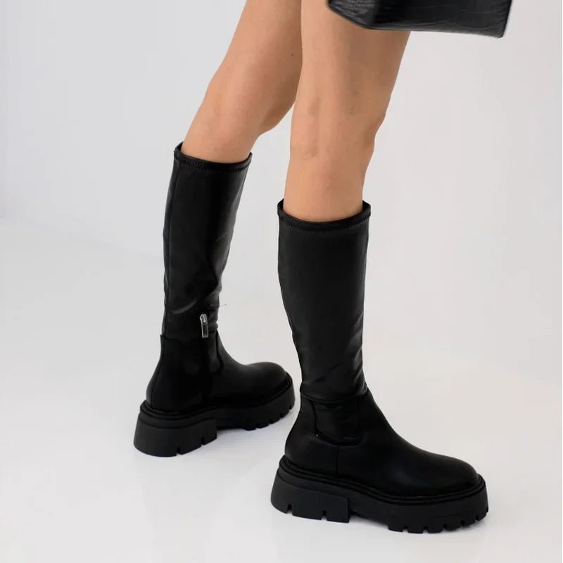 Chunky Sole Knee-High Boots | Sleek Vegan Leather | Bold Statement Style