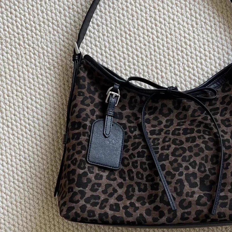 Leopard Print Shoulder Bag | Soft Suede Finish | Casual Street Style