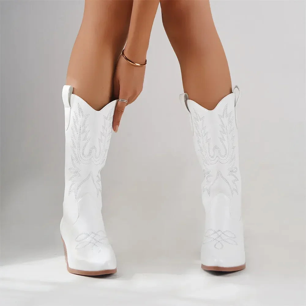 Western Boots for Women | Sleek Tall Shaft | Embroidered Pull-On Cowgirl Style