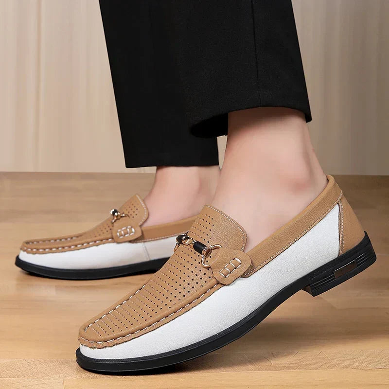 Men’s Two-Tone Moc Toe Loafers | Casual Slip-On | Contrast Detail Sole