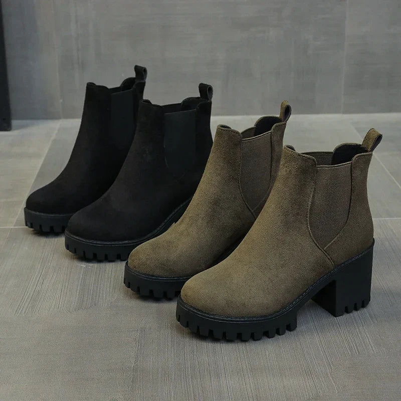 Chunky Heel Chelsea Boots | Faux Suede | Lug Sole Design | Everyday Comfort