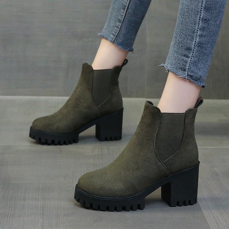 Chunky Heel Chelsea Boots | Faux Suede | Lug Sole Design | Everyday Comfort