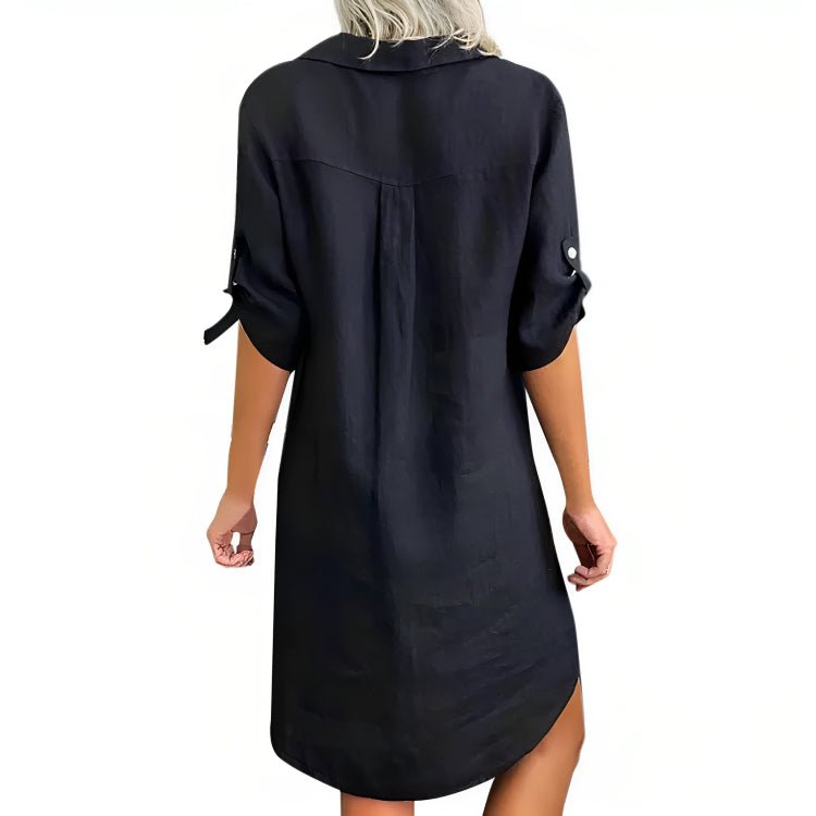 Casual Shirt Dress | Rolled Sleeve Collar | Relaxed Knee-Length Fit