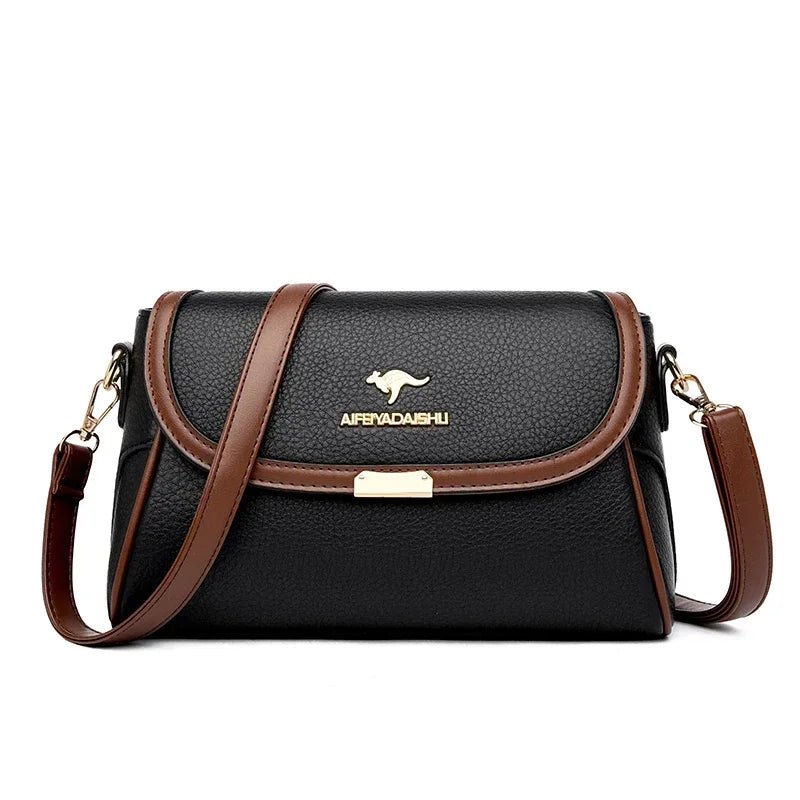 Flap Shoulder Bag | PU Leather | Contrast Trim & Crossbody Strap