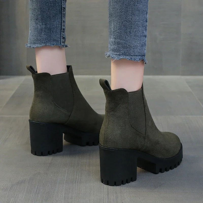 Chunky Heel Chelsea Boots | Faux Suede | Lug Sole Design | Everyday Comfort