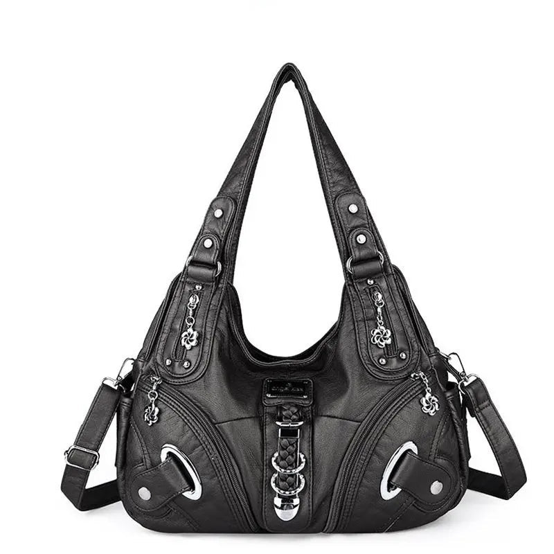 Convertible Shoulder Bag | Multi-Zip Faux Leather | Chic Carryall