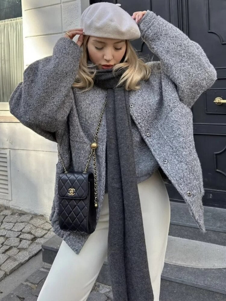 Women's Wool Blend Bomber Jacket | Oversized Fit | Casual Outerwear | Trendy Design