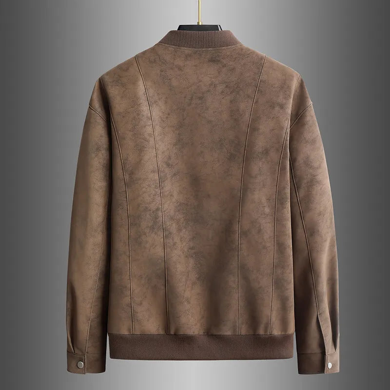 Men’s Suede Bomber Jacket | Zip-Front | Ribbed Hem & Cuffs