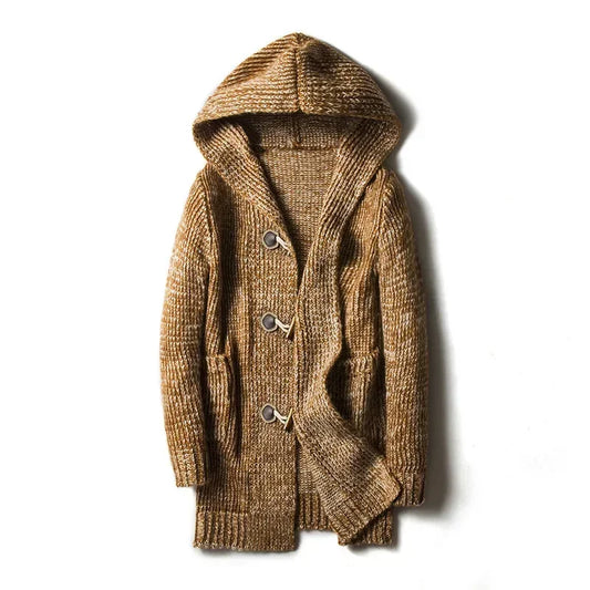 Chunky Knit Hooded Cardigan | Wooden Toggle Closure | Longline Fit
