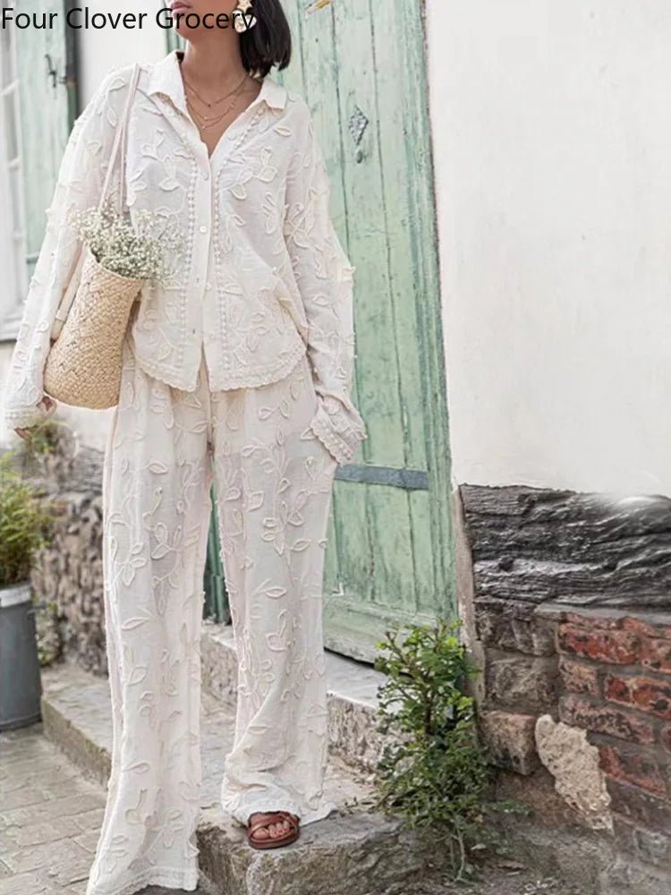 Textured Two-Piece Set | Lightweight Embroidered Cotton | Relaxed Fit