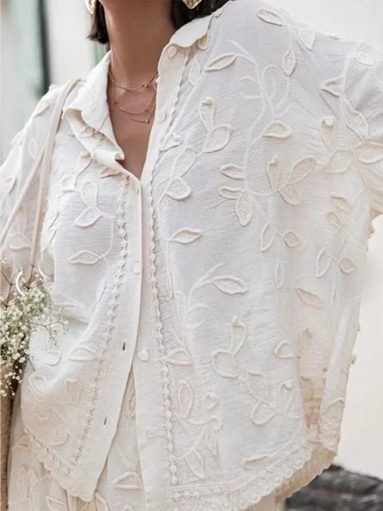 Textured Two-Piece Set | Lightweight Embroidered Cotton | Relaxed Fit