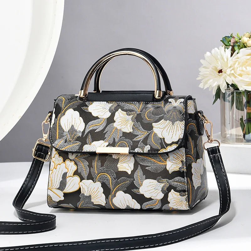 Floral Embroidered Satchel Bag | Dual Handle Design | Crossbody Style
