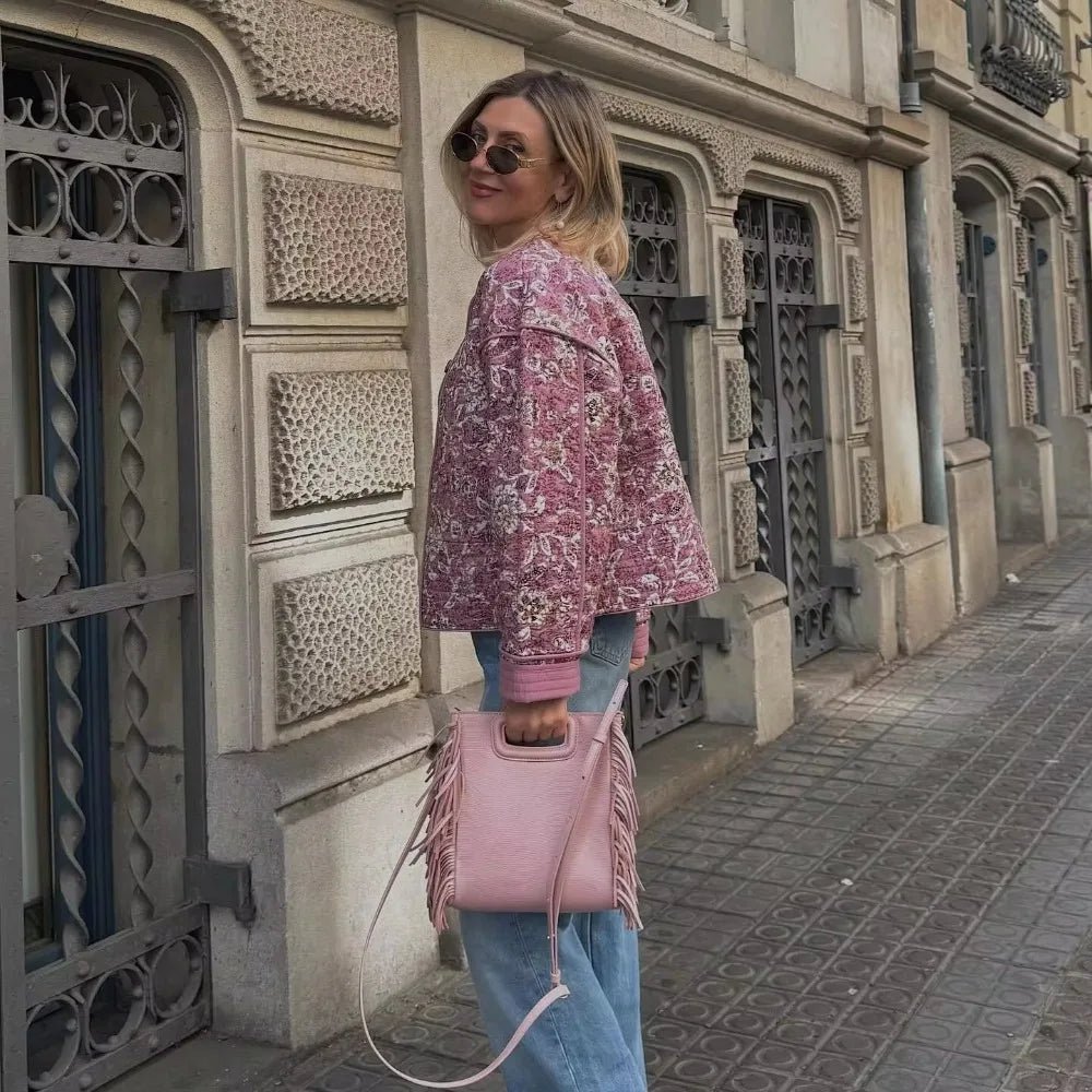 Floral Quilted Jacket | Soft Pink Tones | Lightweight Layering | Casual Chic