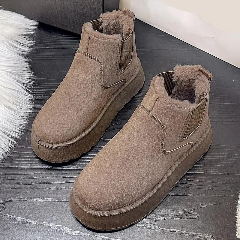 Microsuede Ankle Winter Boots | Fleece-Lined Slip-On | Chunky Grip Sole