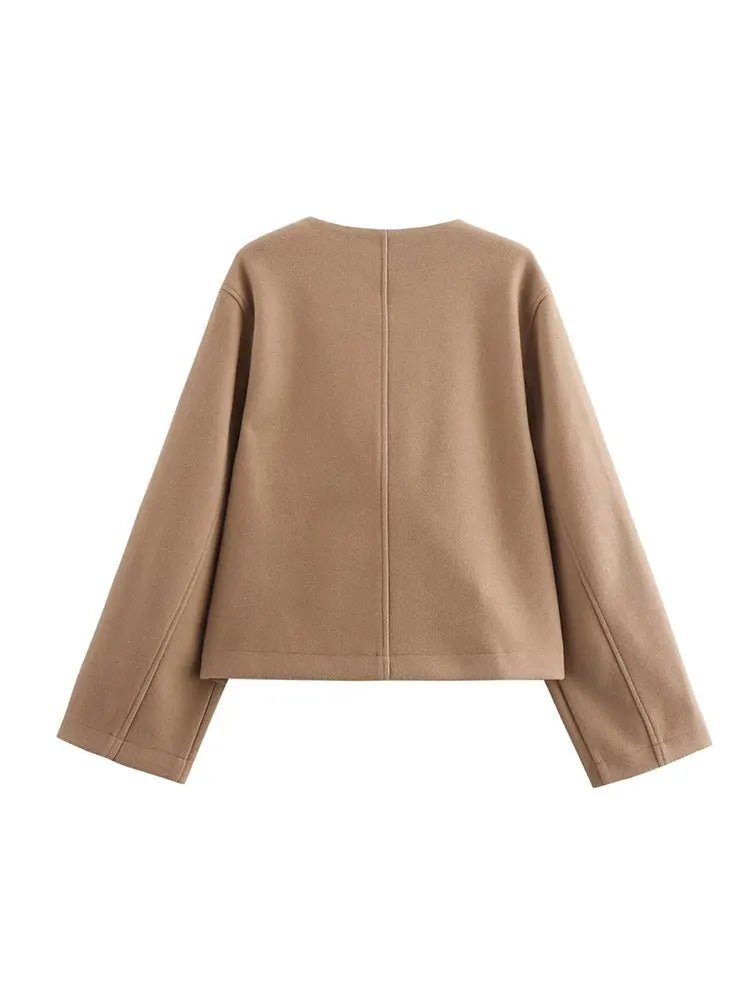 Cropped Wool-Blend Coat | Draped Front | Stylish and Sophisticated