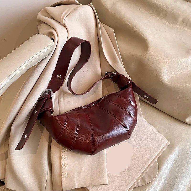 Crescent Shoulder Bag | Glossy Vegan Leather with Adjustable Strap