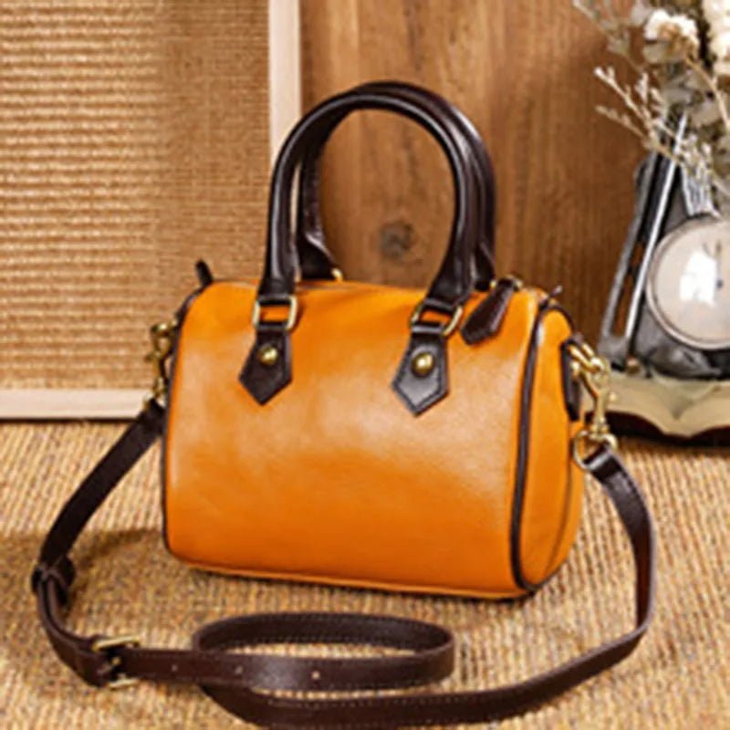 Mini Barrel Shoulder Bag | PU Leather | Vintage Top Handle Crossbody