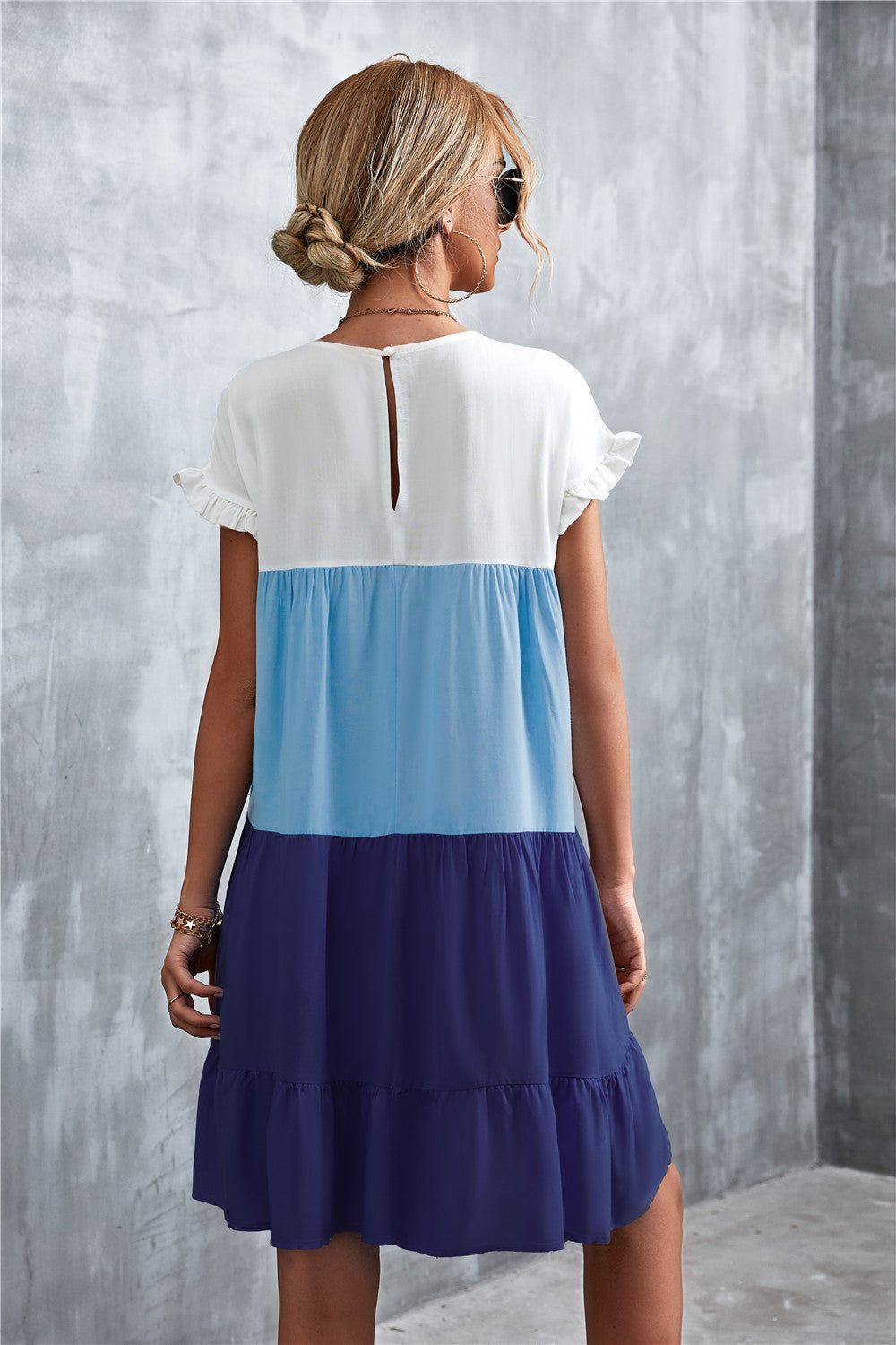 Tiered Colourblock Mini Dress | Ruffled Cap Sleeves | Lightweight Summer Style
