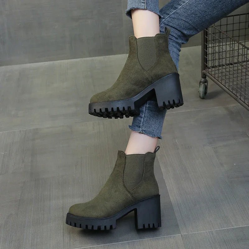 Chunky Heel Chelsea Boots | Faux Suede | Lug Sole Design | Everyday Comfort