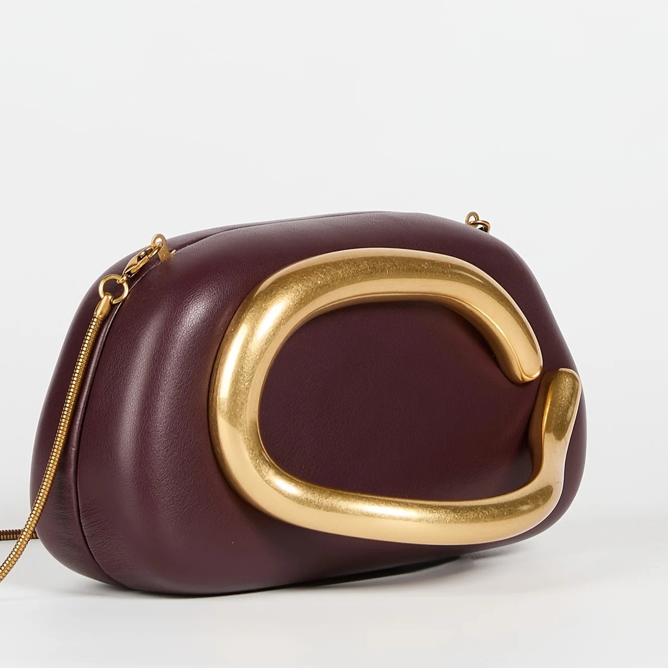 Glossy Vegan Leather Clutch | Statement Gold Hardware