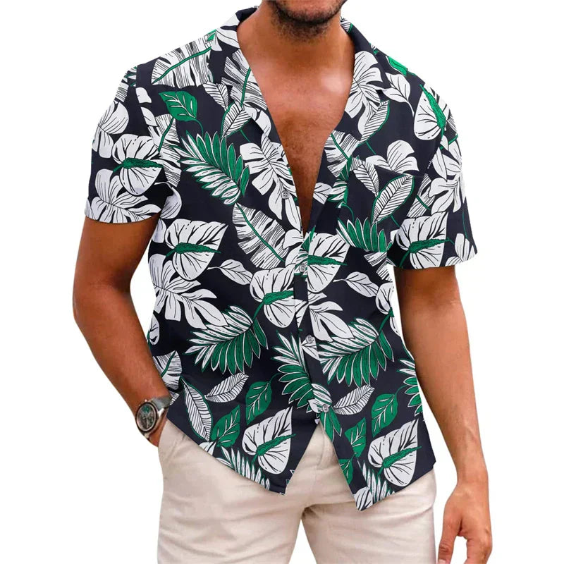 Men's Short Sleeve Shirt | Tropical Print | Lightweight Cotton Blend