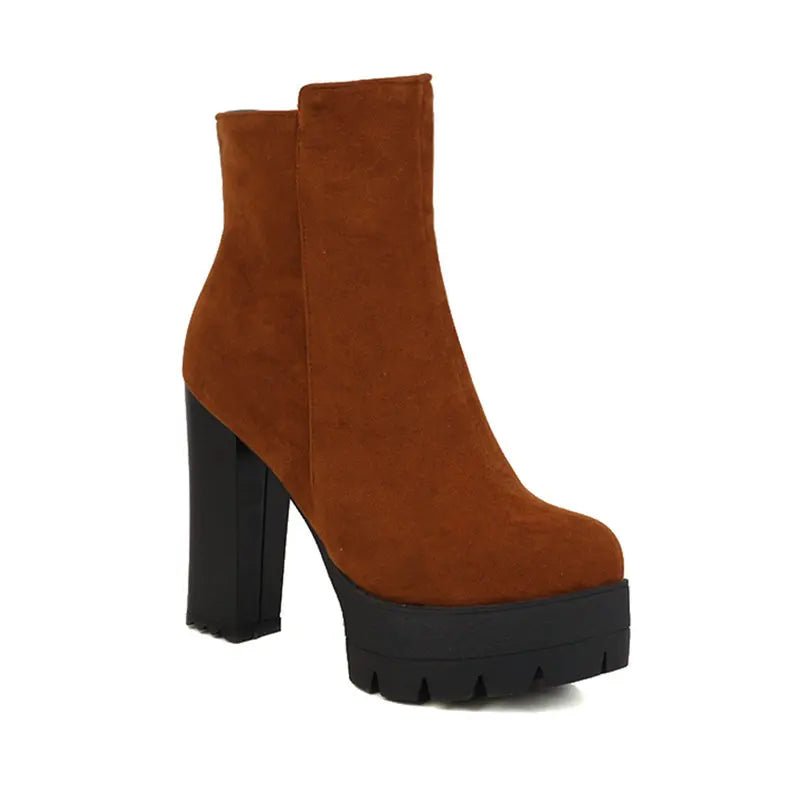 Chunky Heel Platform Ankle Boots | Faux Suede | Lug Sole Design | Fall & Winter Wear