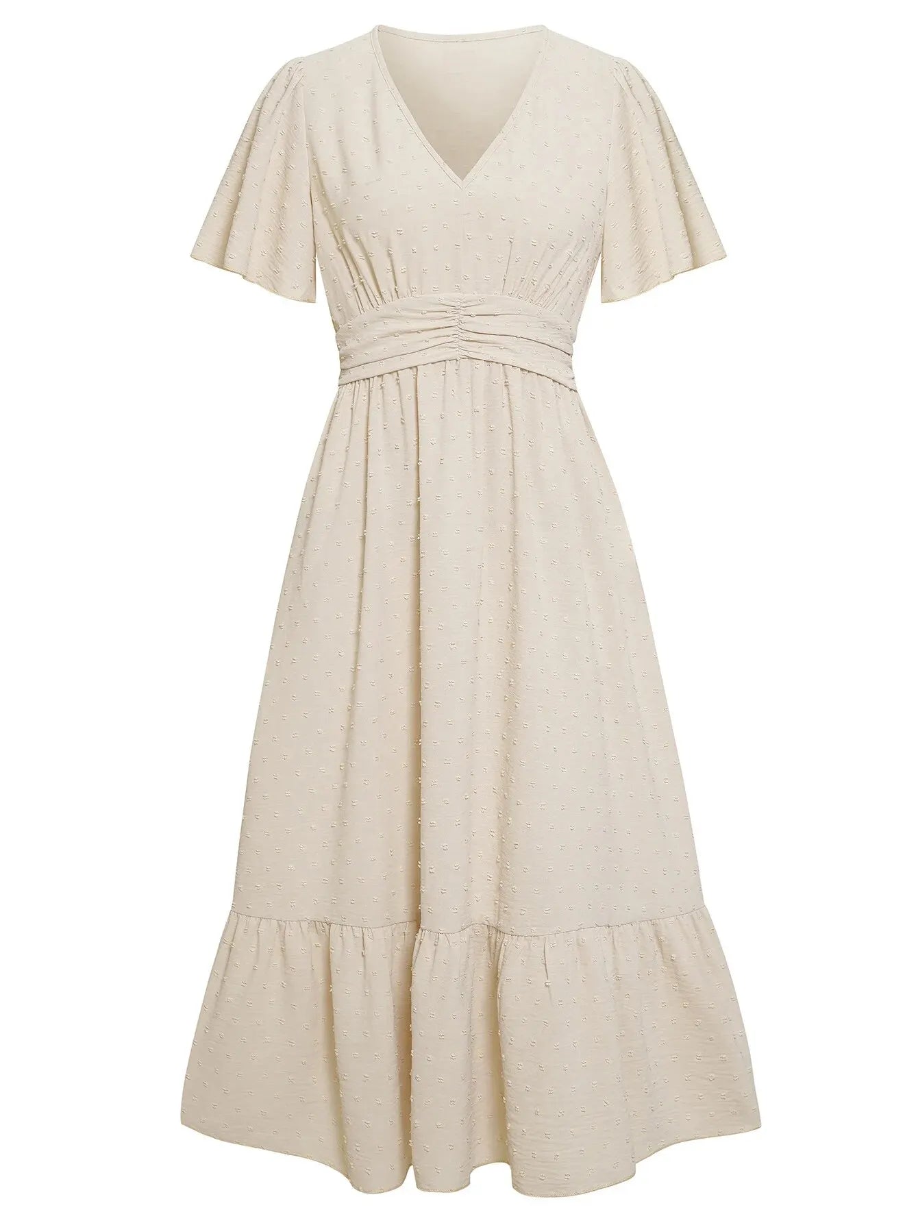 Flutter Sleeve Midi Dress | Ruched Waist & Ruffle Hem | Elegant Summer Dress