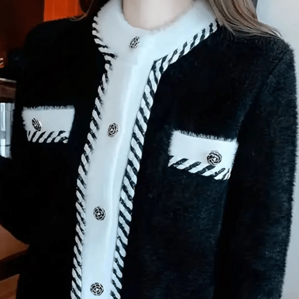 Chic Contrast-Trim Tweed Cardigan | Elegant & Stylish | Soft Knit | Classic Look