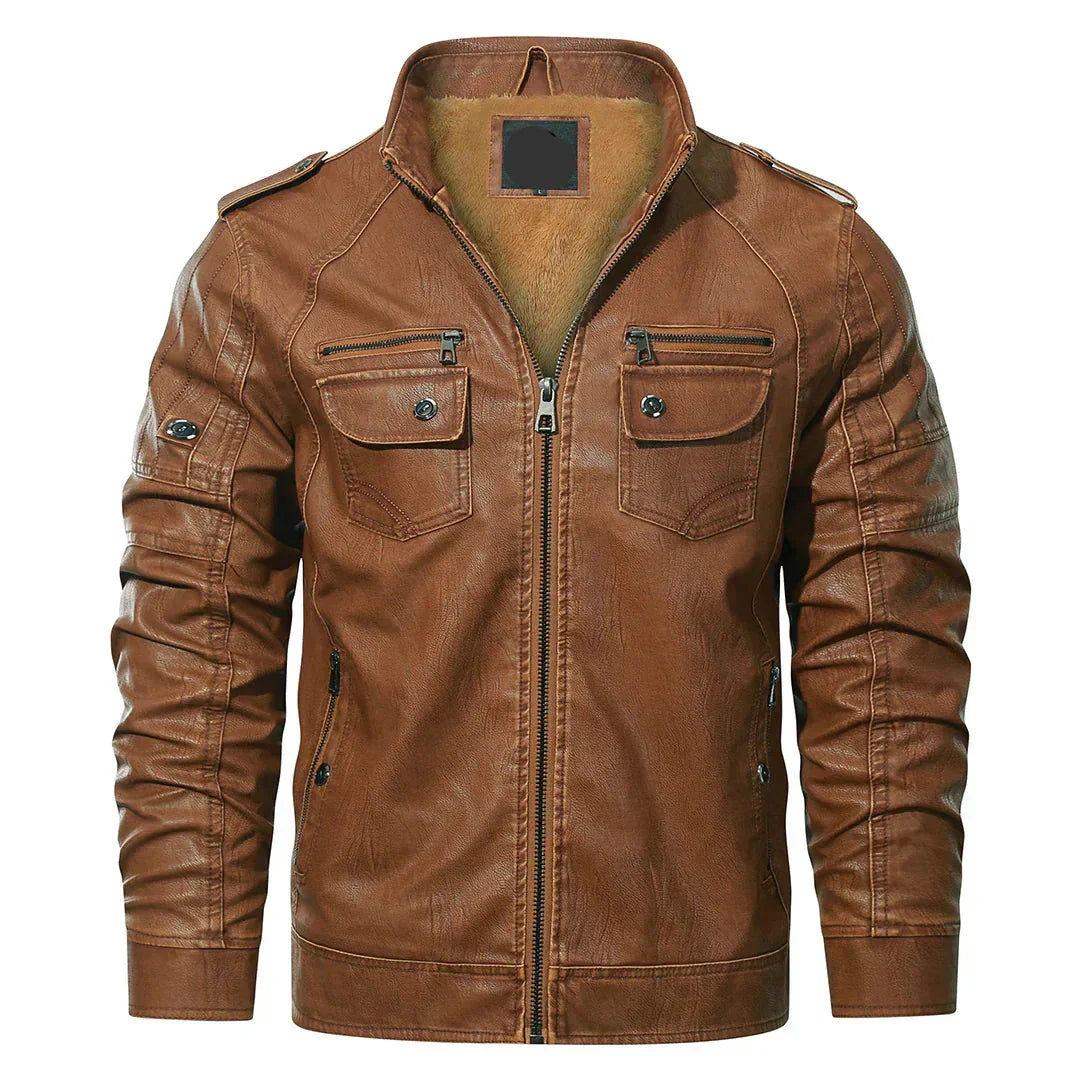Men’s Faux Leather Moto Jacket | Fleece-Lined Interior | Winter Biker Style