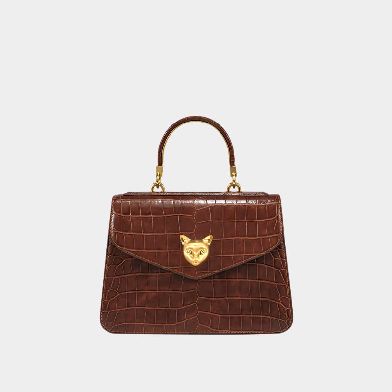 Croc-Embossed Shoulder Bag | PU Leather | Gold Lock Detail