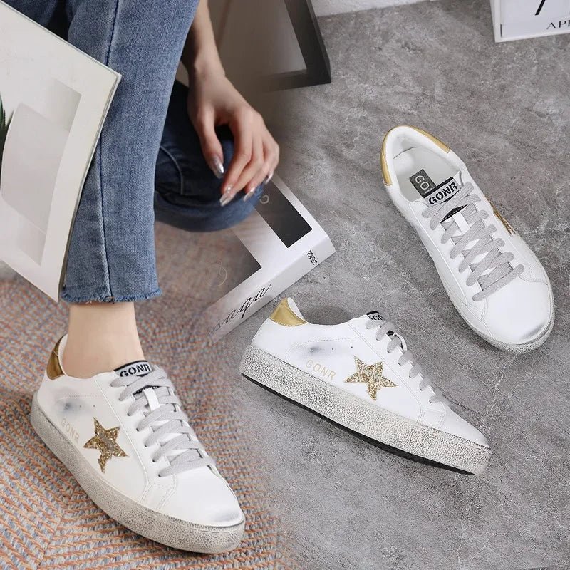 Minimalist Star Sneakers | Distressed Sole | Casual Everyday Style
