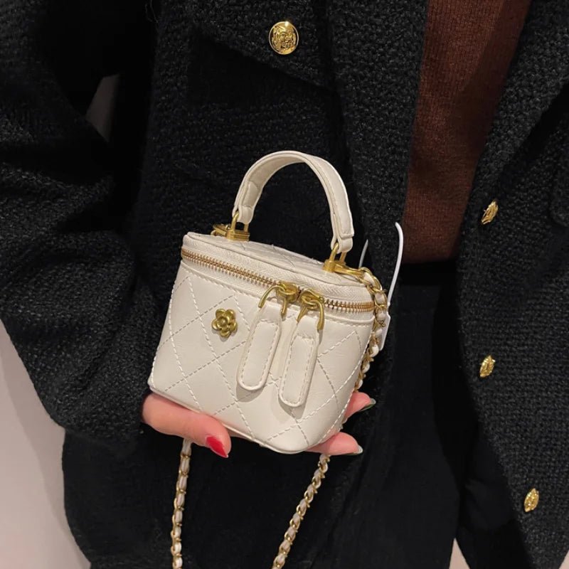 Women's Quilted Mini Crossbody Bag | PU Leather | Gold Chain Accent