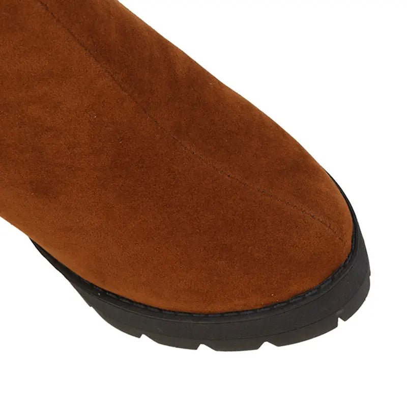 Chunky Heel Platform Ankle Boots | Faux Suede | Lug Sole Design | Fall & Winter Wear