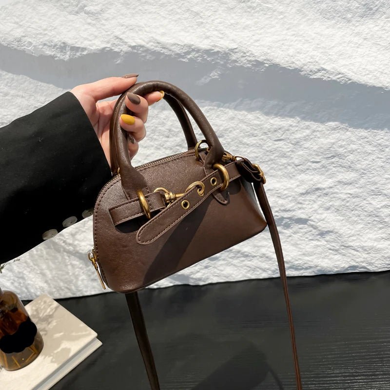 Women's Mini Top Handle Bag | PU Leather Crossbody | Gold Horsebit Detail