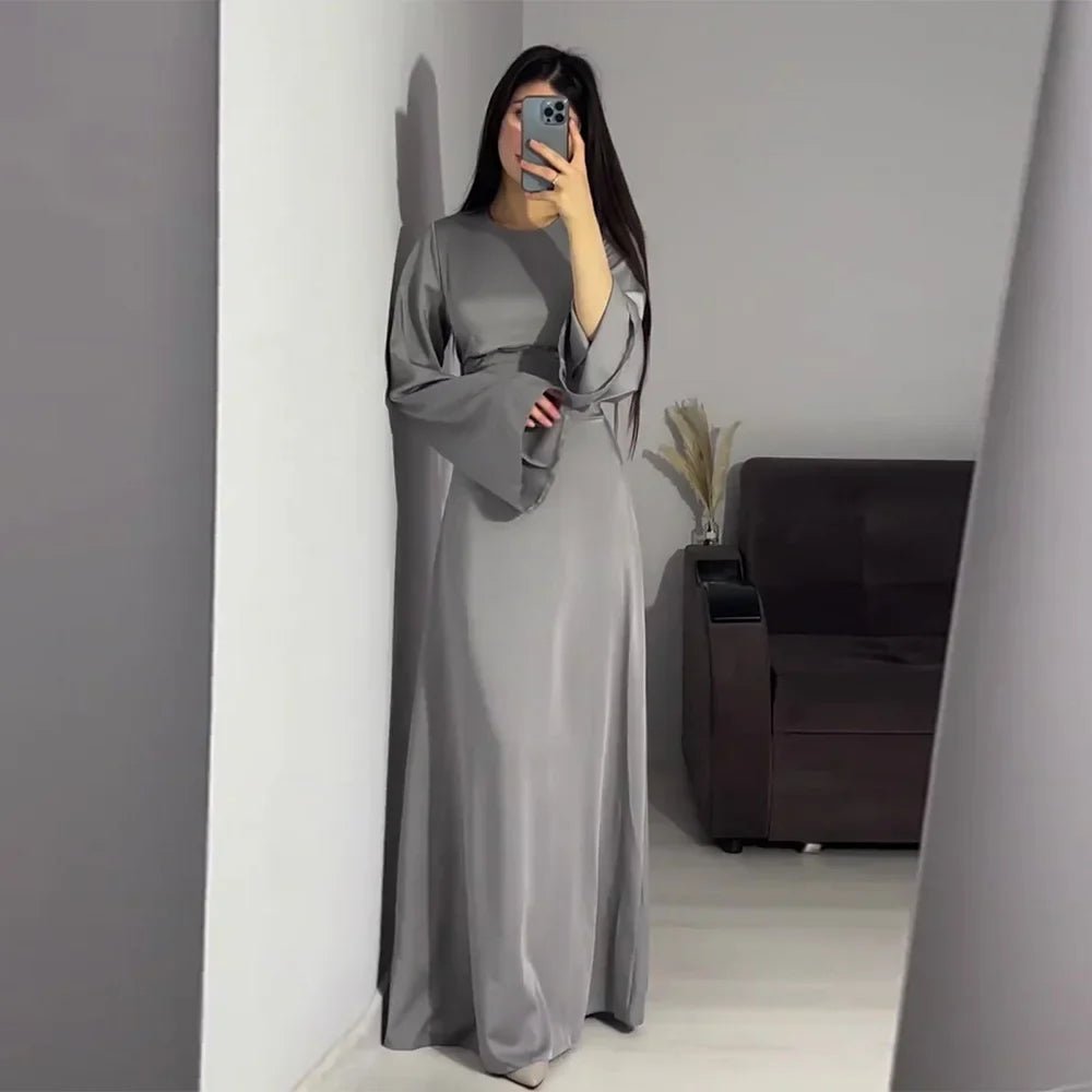 Satin Abaya Maxi Dress | Modest Formalwear with Elegant Silhouette